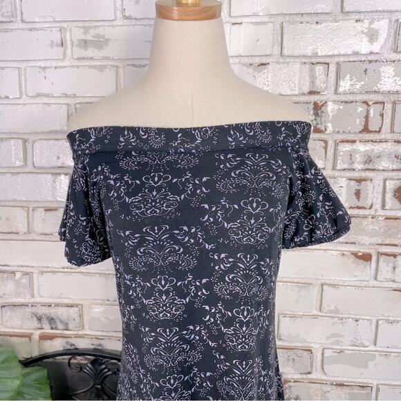 Guess Jeans Navy Floral Off Shoulder Tie Back Short Sleeve Mini Dress L - Picture 2 of 10